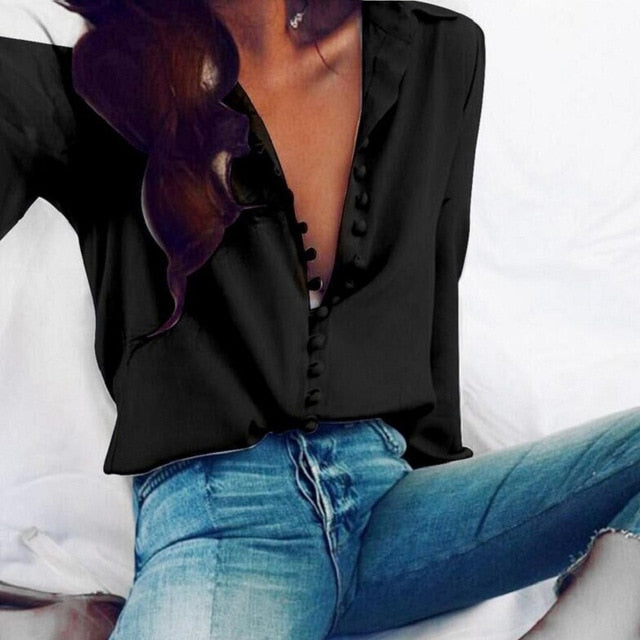 Sexy Chiffon Button-Up Long sleeve Blouse
