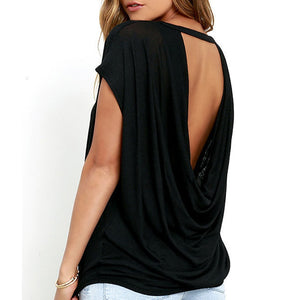 Casual Draped Backless Short Sleeve Top