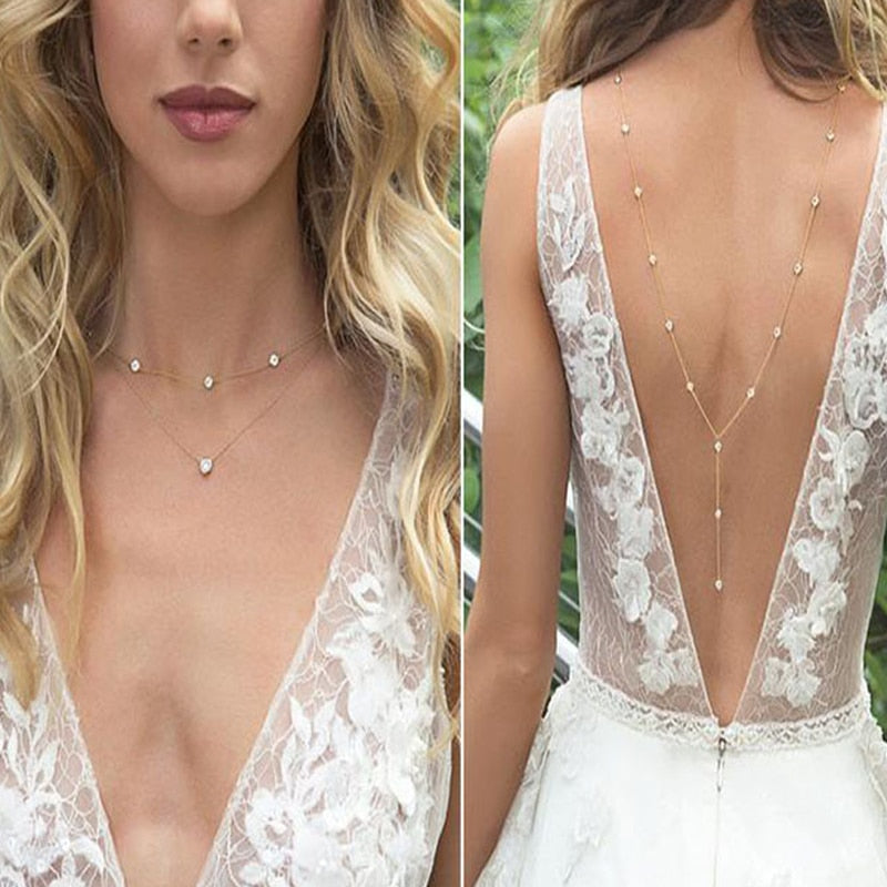 Beautiful Crystal Rhinestone Back Necklace